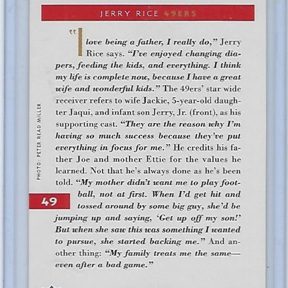 1992 PRO LINE PROFILES #49 JERRY RICE 49ERS - Picture 2 of 2